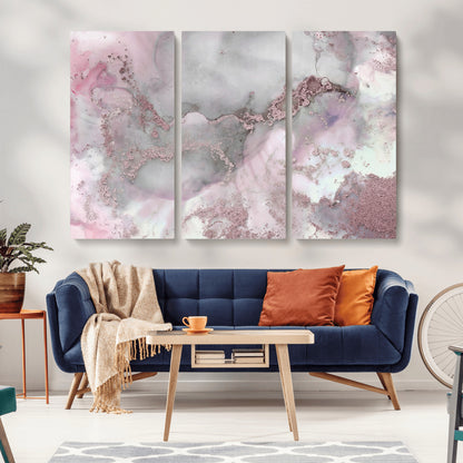 16416-MGV-CV-36X24-Blush Marble Wall Art Canvas Print, Framed Rose Gold Art Picture Print, Pink Cloudy Perfect Modern Glam Decor Artwork