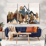80300-MGV-CV-36X24-Geometric Mountains Wall Art Canvas Print, Framed Stylized Trees Art Picture Print, Graphic Forest Perfect Rustic Abstract Decor