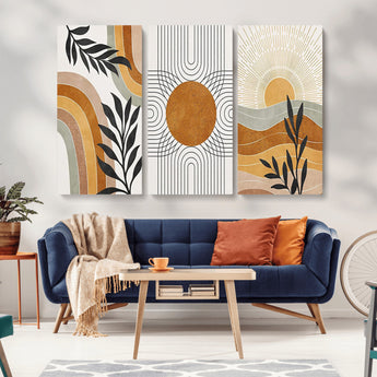 32359-MGV-CV-36X24-Modern Sun Wall Art Canvas Print, Framed Retro Horizon Art Picture Print, Sunburst Design Perfect Mid Century Boho Decor Artwork