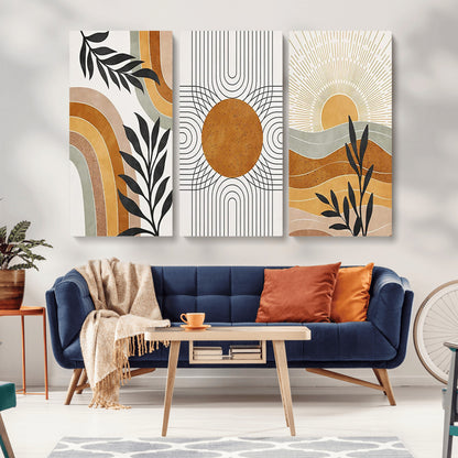 32359-MGV-CV-36X24-Modern Sun Wall Art Canvas Print, Framed Retro Horizon Art Picture Print, Sunburst Design Perfect Mid Century Boho Decor Artwork