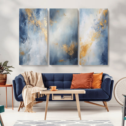41836-MGV-CV-36X24-Abstract Gold Wall Art Canvas Print, Framed Blue Layers Art Picture Print, Elegant Cloud Perfect Elegant Minimalist Decor Artwork