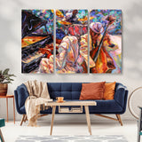 13675-MGV-CV-36X24-Jazz Band Wall Art Canvas Print, Framed Jazz Oil Painting Art Picture Print, Vibrant Music Perfect Abstract Musical Decor Artwork
