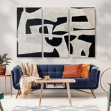 33714-MGV-CV-36X24-Monochrome Design Wall Art Canvas Print, Framed Modern Linework Art Picture Print, Textured Shapes Perfect Monochrome Modern Decor