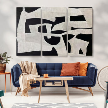 33714-MGV-CV-36X24-Monochrome Design Wall Art Canvas Print, Framed Modern Linework Art Picture Print, Textured Shapes Perfect Monochrome Modern Decor