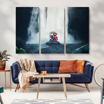 32259-MGV-CV-36X24-Stitch Angel Wall Art Canvas Print, Framed Stitch Waterfall Art Picture Print, Cartoon Couple Perfect Moody Fantasy Decor Artwork