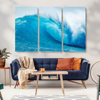15566-MGV-CV-36X24-Ocean Wave Wall Art Canvas Print, Framed Curling Wave Art Picture Print, Vibrant Surf Wave Perfect Coastal Surf Decor Artwork