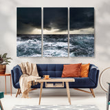 51359-MGV-CV-36X24-Stormy Ocean Wall Art Canvas Print, Framed Moody Seascape Art Picture Print, Ocean Storm Perfect Dramatic Coastal Decor Artwork