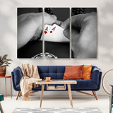 62460-MGV-CV-36X24-Poker Game Wall Art – Close Up of Hands Holding Aces with Chips, Casino Style Decor for Game Room, Man Cave or Office