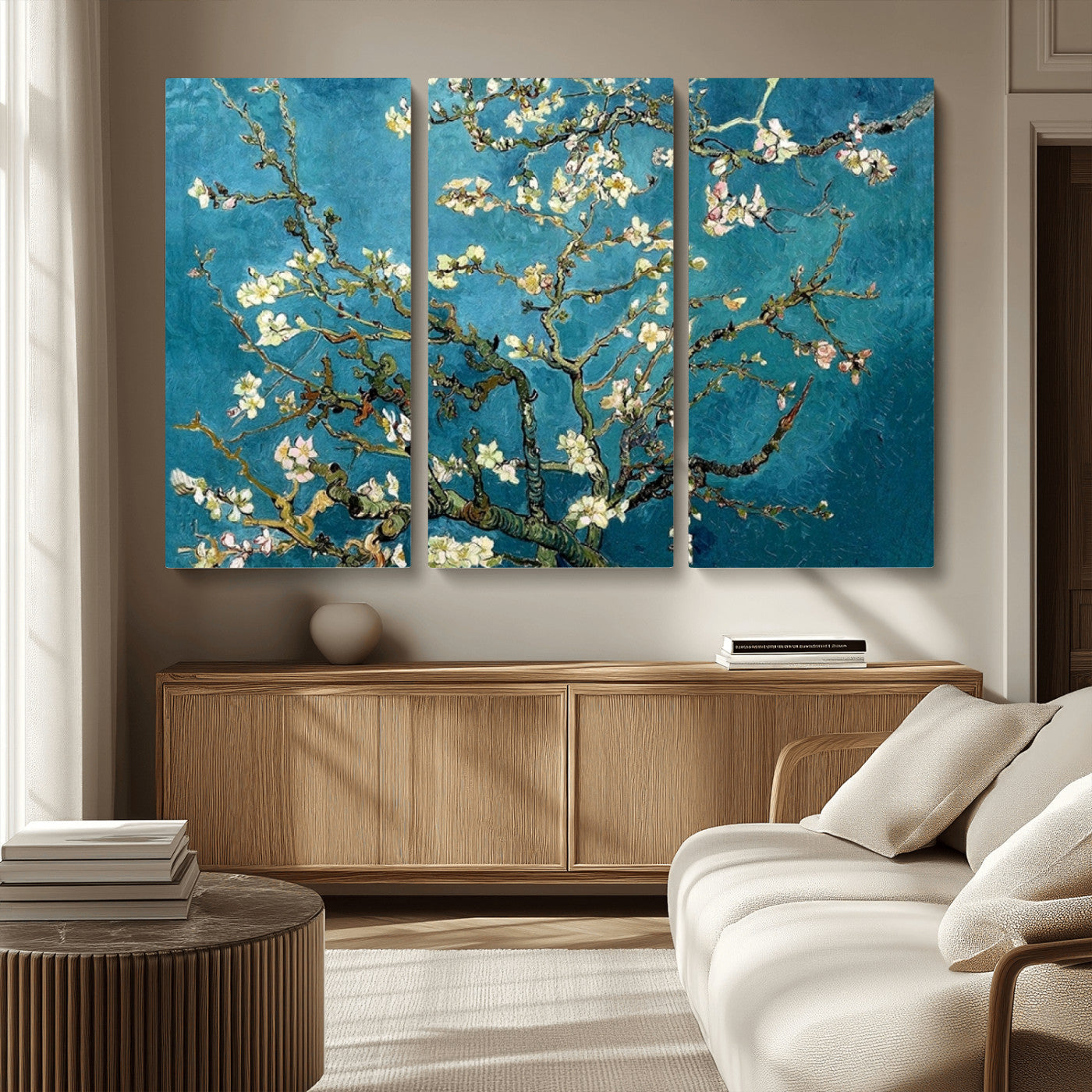 91714-MGV-CV-36X24-Almond Blossoms Wall Art – Handcrafted Van Gogh Inspired Floral Canvas Print, Beautiful Nature Decor for Living Room, Bedroom, or