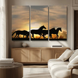 16620-MGV-CV-36X24-Sunset Stallions Wall Art – Silhouetted Horses Running Canvas Print, Nature’s Rhythm, Perfect for Living Room, Office, or Man Cave