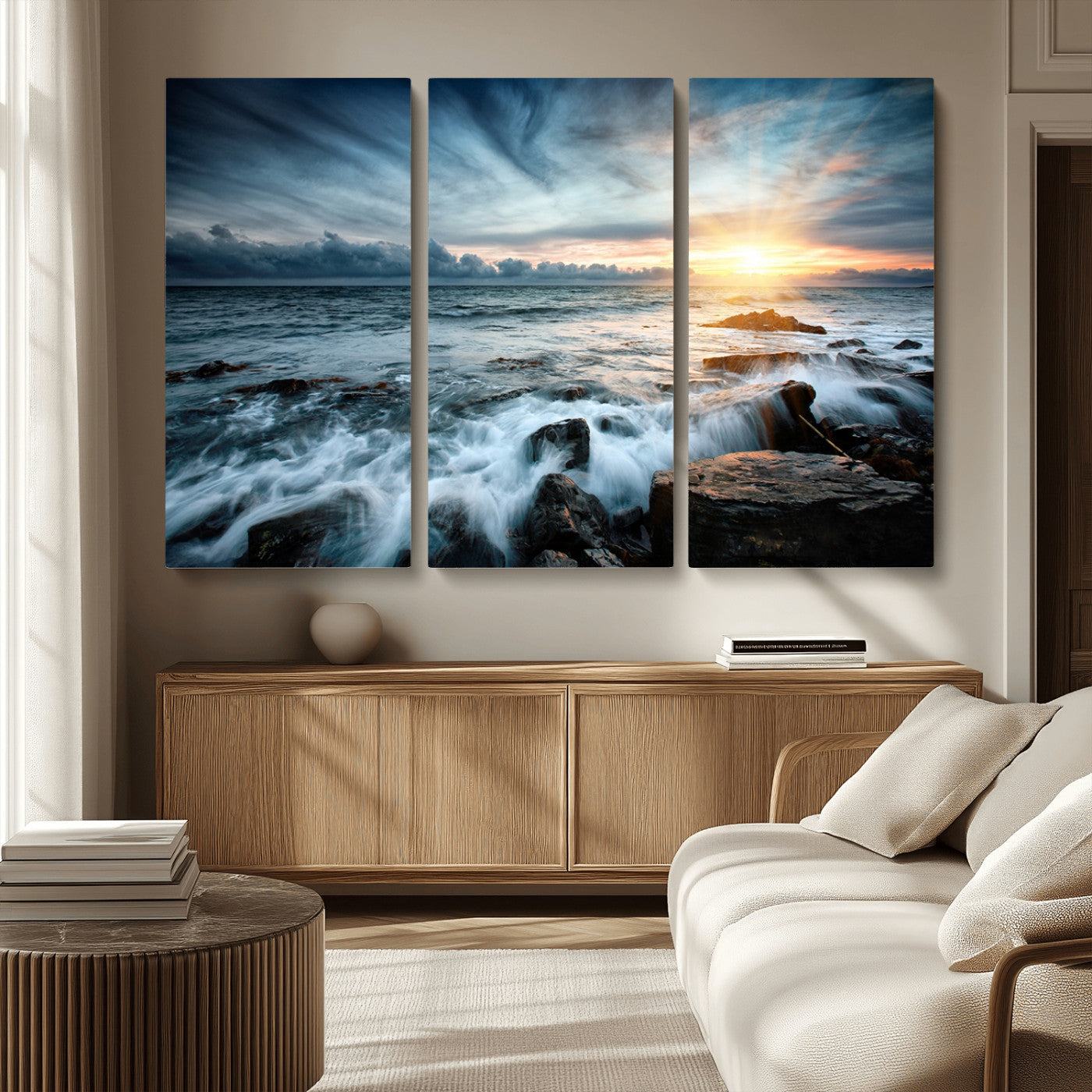 33428-MGV-CV-36X24-Ocean Sunrise Wall Art – Serene Seascape Canvas Print, Coastal Home or Office Decor, Perfect for Living Room, Bedroom, or Study