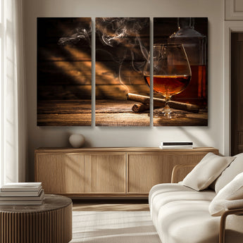 92305-MGV-CV-36X24-Whiskey & Cigar Wall Art – Moody Whiskey and Cigar Canvas Print, Sophisticated Bar or Home Lounge Decor for Office, Man Cave or