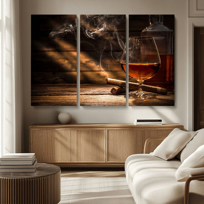 92305-MGV-CV-36X24-Whiskey & Cigar Wall Art – Moody Whiskey and Cigar Canvas Print, Sophisticated Bar or Home Lounge Decor for Office, Man Cave or