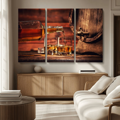 52458-MGV-CV-36X24-Whiskey Pour Wall Art – Elegant Whiskey Bottle Pouring into Glasses Canvas Print, Refined Bar or Lounge Decor for Home, Office, or