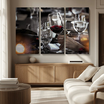 75513-MGV-CV-36X24-Elegant Wine Toast Wall Art – Close-Up Red Wine Glass at Dinner Table Canvas Print, Sophisticated Dining Room or Bar Decor