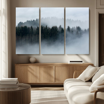 42596-MGV-CV-36X24-Misty Forest Wall Art – Atmospheric Pine Trees Canvas Print, Nature Landscape Decor for Living Room, Bedroom, Office, or Cabin