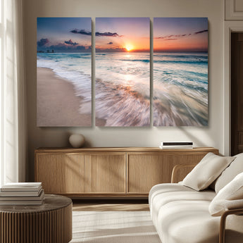 71849-MGV-CV-36X24-Sunrise Ocean Beach Wall Art – Serene Seascape Canvas Print with Gentle Waves, Coastal Nature Decor for Bedroom, Living Room or