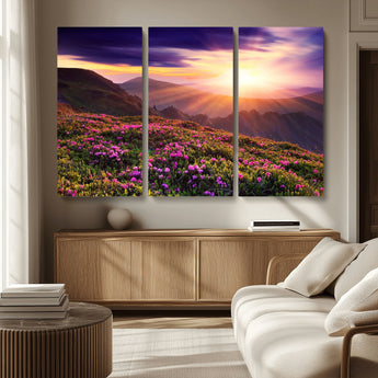 49741-MGV-CV-36X24-Mountain Sunrise Wall Art – Vibrant Floral Landscape Canvas Print, Nature Home Decor for Living Room, Bedroom Office or Cabin
