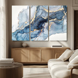 33782-MGV-CV-36X24-Abstract Marble Wall Art – Blue & Gold Fluid Painting Canvas Print, Modern Home Decor for Living Room, Bedroom or Office
