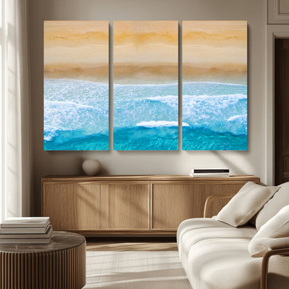 43046-MGV-CV-36X24-Aerial Beach Wall Art – Serene Ocean Waves & Sandy Shore Canvas Print, Coastal Home Decor for Living Room, Bedroom or Office
