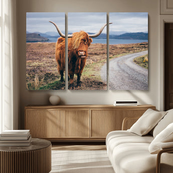 56121-MGV-CV-36X24-Rustic Highland Cow Wall Art – Panoramic Nature Canvas Print, Perfect Decor for Home, Office, Living Room or Man Cave