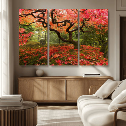 73343-MGV-CV-36X24-Autumn Maple Wall Art – Panoramic Vibrant Red Maple Tree Canvas Print, Seasonal Nature Decor for Office, Living Room or Garden