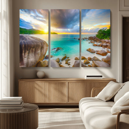 23769-MGV-CV-36X24-Tropical Beach Sunset Wall Art – Serene Ocean Canvas Print, Coastal Landscape Decor for Living Room, Bedroom or Office, Peaceful