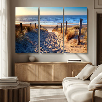 31889-MGV-CV-36X24-Sandy Beach Pathway Wall Art – Coastal Dune Fence and Ocean View Canvas Print, Relaxing Seaside Landscape Decor for Living Room or