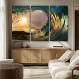 38256-MGV-CV-36X24-Ocean Wave Wall Art – Stunning Sunrise Through Curling Wave Canvas Print, Coastal Surf Photography Seascape Decor for Living Room,