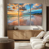 41572-MGV-CV-36X24-Sunset Beach Wall Art – Ocean Waves and Palm Trees Canvas Print, Tropical Coastal Sunset Seascape Decor for Living Room, Bedroom