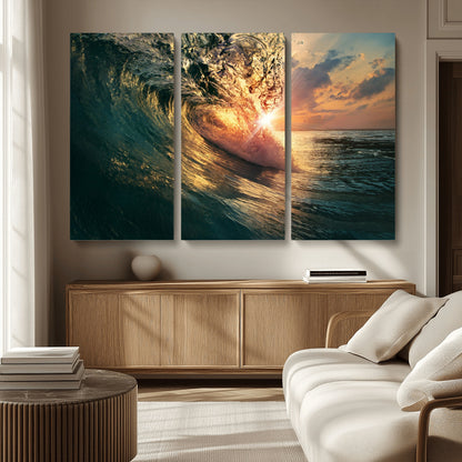 55359-MGV-CV-36X24-Radiant Ocean Wave Wall Art – Panoramic Surf Canvas Print, Vibrant Sunset Beach Decor for Home, Office or Man Cave