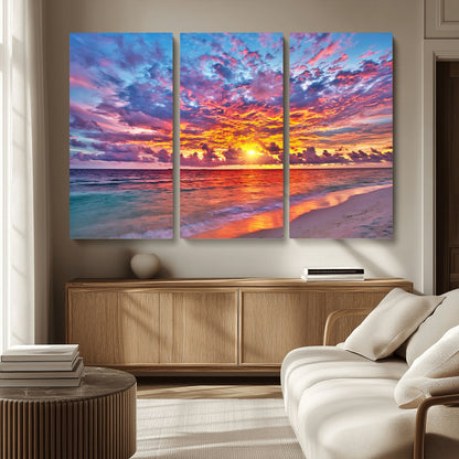 72836-MGV-CV-36X24-Fiery Sunset Beach Wall Art – Panoramic Vibrant Ocean Canvas Print, Dramatic Coastal Decor for Living Room, Bedroom or Office