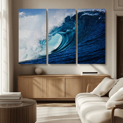 89502-MGV-CV-36X24-Powerful Ocean Wave Wall Art – Panoramic Blue Sea Wave Canvas Print, Coastal Surf Photography Artwork for Living Room, Bedroom, or
