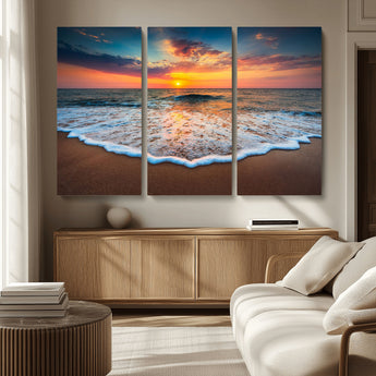 16110-MGV-CV-36X24-Ocean Sunset Wall Art – Vibrant Beach Waves and Horizon Canvas Print, Relaxing Coastal Seascape Decor for Living Room or Bedroom