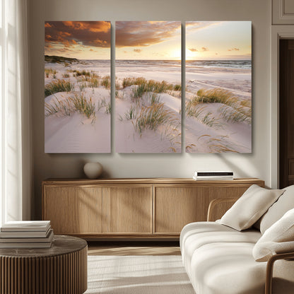 61246-MGV-CV-36X24-Coastal Sand Dunes Wall Art – Serene Beach Sunset Canvas Print with Grasses and Ocean View, Tranquil Seaside Decor for Living Room