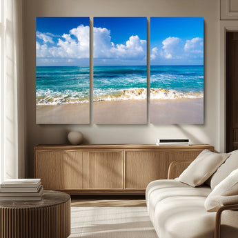 60364-MGV-CV-36X24-Tropical Ocean Wave Wall Art – Serene Blue Sea and White Sand Beach Canvas Print, Coastal Landscape Decor for Living Room, Bedroom