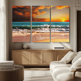 72948-MGV-CV-36X24-Ocean Sunset Wave Wall Art – Dramatic Seascape Canvas Print with Golden Sky and Crashing Waves, Coastal Beach Decor for Living