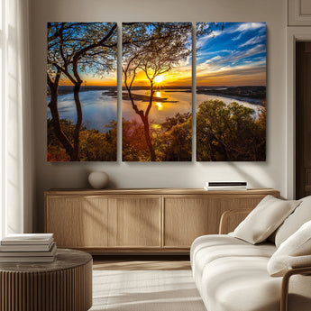 71863-MGV-CV-36X24-Lake Sunset Wall Art – Scenic Nature Canvas Print with Trees and Golden Sky, Serene Landscape Decor for Living Room, Bedroom or