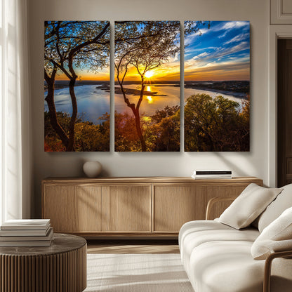 71863-MGV-CV-36X24-Lake Sunset Wall Art – Scenic Nature Canvas Print with Trees and Golden Sky, Serene Landscape Decor for Living Room, Bedroom or