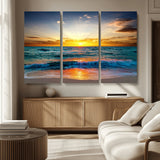 50627-MGV-CV-36X24-Ocean Sunset Wall Art – Serene Beach Canvas Print with Waves and Golden Sky, Coastal Decor for Living Room or Office