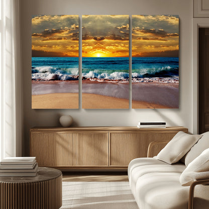 83389-MGV-CV-36X24-Ocean Sunrise Wall Art – Vibrant Beach Waves Canvas Print, Coastal Seascape Decor for Living Room or Office
