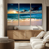 88985-MGV-CV-36X24-Ocean Sunset Wall Art – Tranquil Beach Waves Canvas Print, Coastal Seascape Decor for Living Room or Office