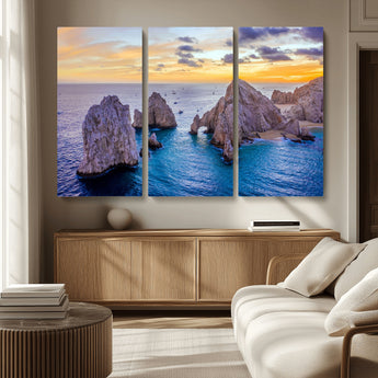 72955-MGV-CV-36X24-Ocean Rock Formation Wall Art – Sunset Coastal Seascape Print, Beach Landscape Decor for Living Room or Office