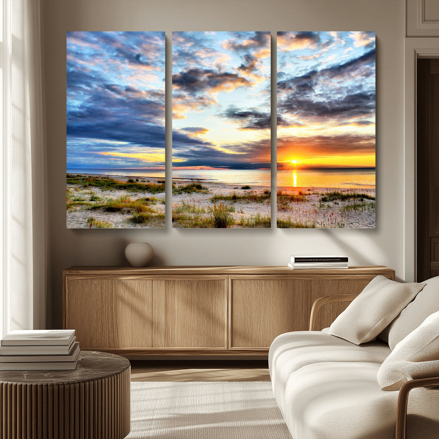 39645-MGV-CV-36X24-Golden Beach Sunset Wall Art – Serene Ocean Horizon Canvas Print, Coastal Nature Landscape Decor for Living Room, Bedroom or