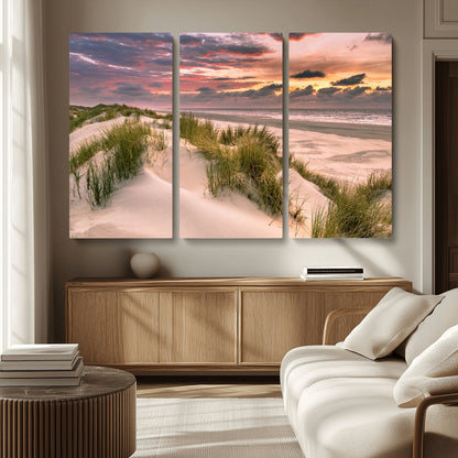 60570-MGV-CV-36X24-Beach Sunset Wall Art – Coastal Sand Dunes and Ocean Horizon Canvas Print, Tranquil Seascape Photography Decor for Living Room or
