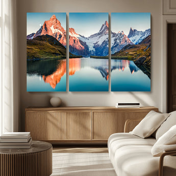 88453-MGV-CV-36X24-Mountain Lake Wall Art – Snow-Capped Peaks Reflected in Alpine Water Canvas Print, Nature Landscape Wall Decor for Living Room or