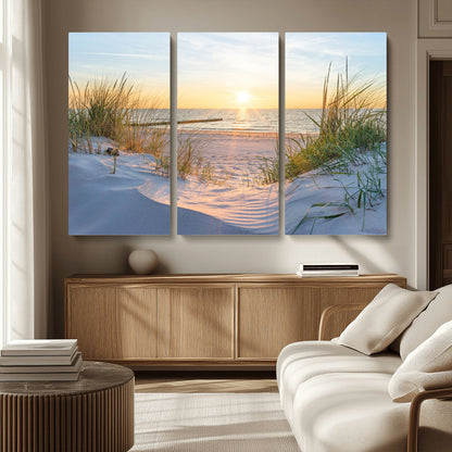 48907-MGV-CV-36X24-Beach Sunset Wall Art – Coastal Sand Dunes and Ocean View Canvas Print, Serene Seaside Landscape Painting for Living Room, Bedroom