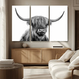 10123-MGV-CV-36X24-Black and White Highland Cow Wall Art – Modern Farmhouse Animal Print, Rustic Scottish Bull Canvas Decor for Living Room, Bedroom,