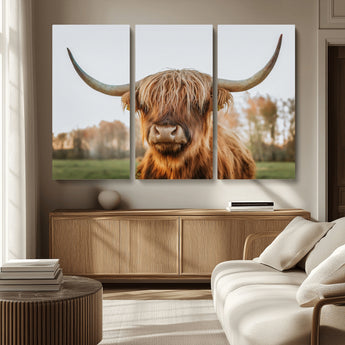 64824-MGV-CV-36X24-Highland Cow Wall Art – Rustic Scottish Bull Canvas Print, Farmhouse Animal Decor for Living Room, Bedroom, Office or Cabin