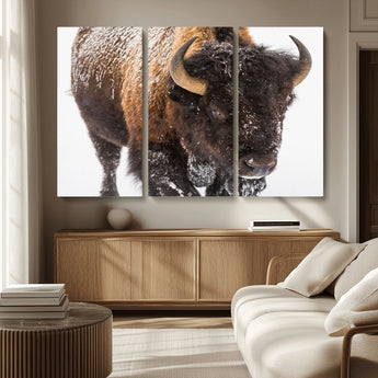 65605-MGV-CV-36X24-Snow Bison Wall Art – Close Up Buffalo Canvas Print, Rustic Western Wildlife Photography, Farmhouse Cabin Lodge Decor for Living